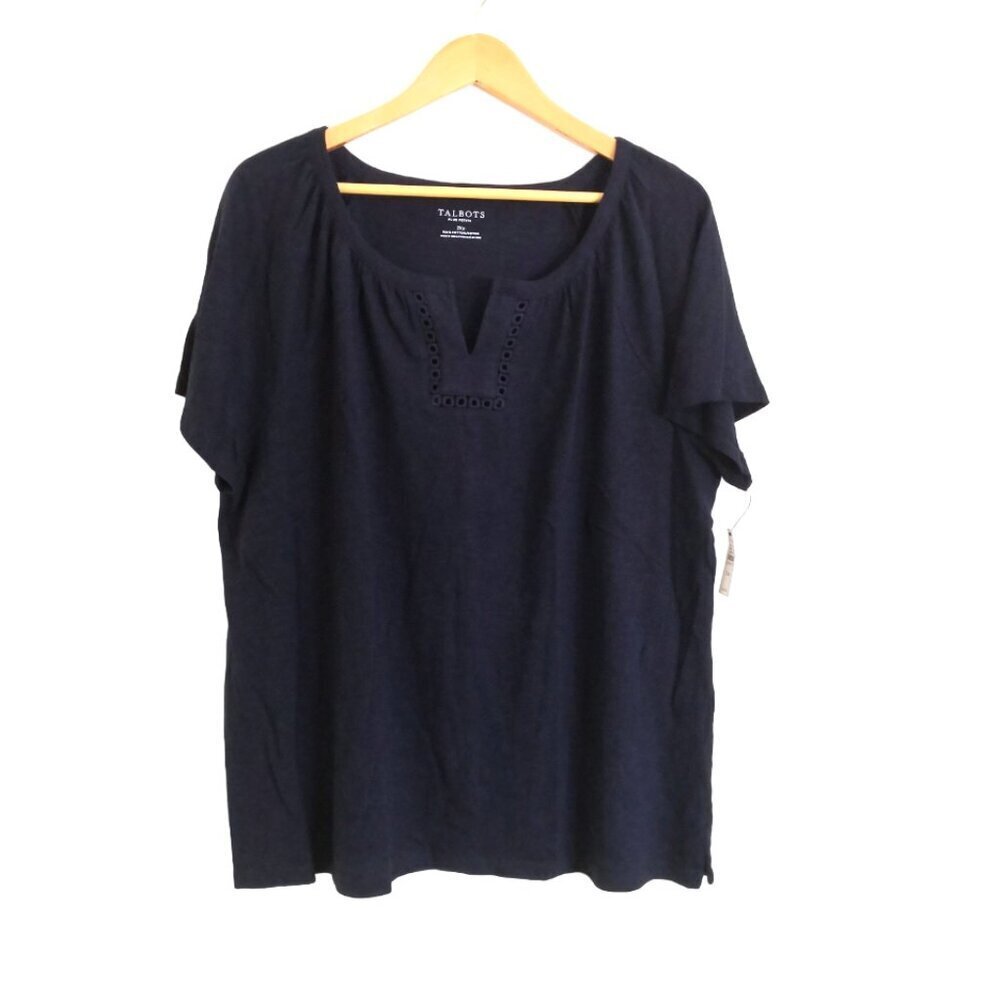 Talbots Split Neck Eyelet Detail Top Navy Blue Size 2XP